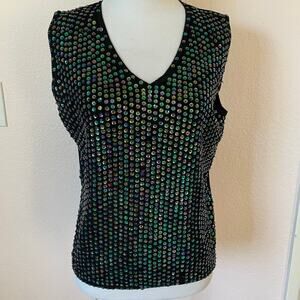 VTG Iridescent Color Shifting Black Sequin Tank Mermaid Festival Desert Glam Top
